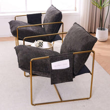 Carregar imagem no visualizador da galeria, 2 Sets 1 Case, Upholstered Hanging Armchair with Arm PocketsMetal frame, gold-plated craftsmanship, crushed foam cushions and skin-friendly woven fabric for living room and bedroom. Dark Gray
