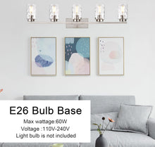 Load image into Gallery viewer, Vanity Lights for Bathroom 5 Light Sconces Vanity Light Fixture Modern Brushed Nickel Wall Mount Lighting with Clear Hammered Shade, Wall Lights for B
