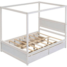 Load image into Gallery viewer, Wood Canopy Bed with four Drawers, Full Size Canopy Platform Bed With Support Slats .No Box Spring Needed, Brushed White
