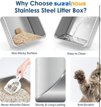 Load image into Gallery viewer, Suzzipaws Enclosed Stainless Steel Cat Litter Box with Lid Extra Large Litter Box for Big Cats XL Metal Litter Pan Tray with High Wall Sides Enclosure
