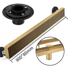 Load image into Gallery viewer, Brushed gold Linear shower drain stainless steel material 35.4 inch with grid cover with hair strainer and adjustment feet
