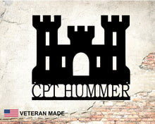 Load image into Gallery viewer, Combat Engineer Castle Personalized Metal Sign with Rank and Name
