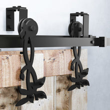 Load image into Gallery viewer, Double Track U-Shape Bypass Sliding Barn Door Hardware Kit - Flower Design Roller
