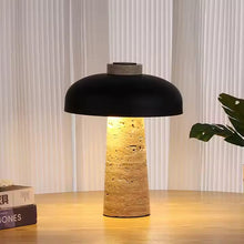 Carregar imagem no visualizador da galeria, Nogy Mushroom Table Lamp – Textured Travertine Base &amp; Matte Black Dome

