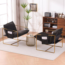 Carregar imagem no visualizador da galeria, 2 Sets 1 Case, Upholstered Hanging Armchair with Arm PocketsMetal frame, gold-plated craftsmanship, crushed foam cushions and skin-friendly woven fabric for living room and bedroom. Dark Gray
