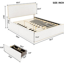 Load image into Gallery viewer, Full Size Upholstered Platform Bed with 4 Drawers and Golden Edge on the Headboard &amp; Footboard, White
