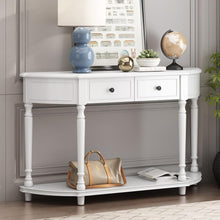 Load image into Gallery viewer, Retro Circular Curved Design Console Table with Open Style Shelf Solid Wooden Frame and Legs Two Top Drawers (White
