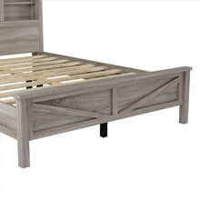 Carregar imagem no visualizador da galeria, 3-Pieces Bedroom Sets Queen Size Farmhouse Platform Bed with Double Sliding Door Storage Headboard and Charging Station, Storage Nightstand and Dresser, Antique Gray
