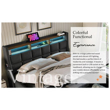 Carregar imagem no visualizador da galeria, Full size Upholstered Platform bed with a Hydraulic Storage System, LED and USB Charging, Grey (without mattress)

