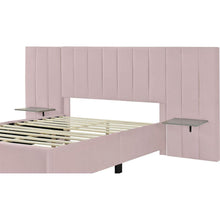 Carregar imagem no visualizador da galeria, Full Size Upholstered Platform Bed with Big Headboard, Bedroom Furniture, Velvet, Pink
