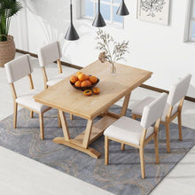 Carregar imagem no visualizador da galeria, Rustic 5-piece Dining Table Set with 4 Upholstered Chairs, 59-inch Rectangular Dining Table with Trestle Table Base, Naural
