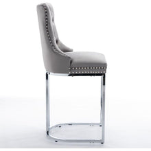 Cargar imagen en el visor de la galería, 26&quot; Counter Height Bar Stools Set of 2, Modern Velvet Barstools with Button Back&amp;Rivet Trim Upholstered Kitchen Island Chairs with Sturdy Chromed Metal Base Legs Farmhouse Bar Stools, (Gray, 2 Pack)
