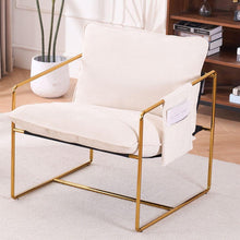 Carregar imagem no visualizador da galeria, 2 Sets 1 Case, Upholstered Hanging Armchair with Arm PocketsMetal frame, gold-plated craftsmanship, crushed foam cushions and skin-friendly woven fabric for living room and bedroom. Beige
