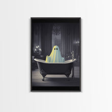 Load image into Gallery viewer, Funny Halloween Art, Ghost Takin&#39; A Bath, Framed Canvas Print, Halloween Canvas, Ghost In The Tub, Goofy Gothic Victorian Art

