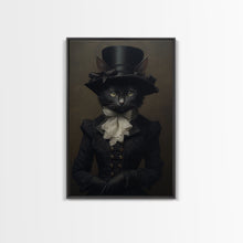 Carregar imagem no visualizador da galeria, Cute Renaissance Cat, Black Cat Print, Goth Home Decor, Art Canvas Print, Dark Academia, Gothic Victorian, Halloween Decor, Witch Familiar
