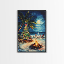 Carregar imagem no visualizador da galeria, A Beach Christmas Framed Canvas Print, Christmas Painting, Tropical Beach Xmas Decor
