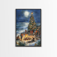 Cargar imagen en el visor de la galería, Christmas At The Beach, Framed Canvas Print, Christmas Decor, Christmas Art, Christmas Art Prints, Tropical Christmas, Beach House Art
