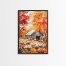 Load image into Gallery viewer, The Sheep Farm In Fall Framed Canvas Print, Farmhouse Decor, Boho Painting Wall Art
