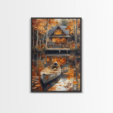 Carregar imagem no visualizador da galeria, Canoe on the Lake, Lake House Decor, Framed Wall Art Canvas Print, Fall Decor, Seasonal Decor, Holiday Decor Gift
