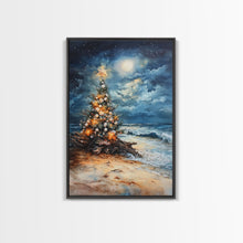 Load image into Gallery viewer, Christmas Tree On The Beach, Framed Canvas Print, gallery wall, Christmas Poster, Xmas Prints
