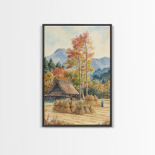 Carregar imagem no visualizador da galeria, Fall Hay harvest, framed canvas print, autumn decor, fall wall art
