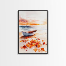 Carregar imagem no visualizador da galeria, Canoe On A Serene Fall Lake, Framed Canvas Print, Autumn Decor, Fall Wall Art, Fall Poster, Autumn Prints Wall Art
