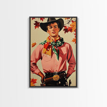 Load image into Gallery viewer, Cowboy Christmas Wall Art Canvas Print with Autumn Leaves, Seasonal Holiday Decor and Gift Idea 2024
