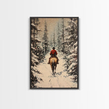 Load image into Gallery viewer, Cowboy on Horseback in Golden Autumn Trees Framed Canvas Print Rustic Christmas Wall Art Fall Decor Country Christmas Gift Seasonal Wall Art
