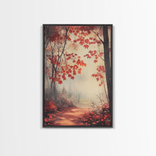 Load image into Gallery viewer, Framed Canvas Print of Autumn Path with Fall Leaves, Seasonal Wall Art, Modern Farmhouse, Gift Idea, Rustic Fall Decor, Autumn Landscape
