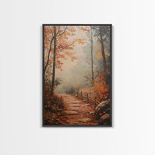 Load image into Gallery viewer, Framed Canvas Print of a Fall Path with Fence and Trees, Autumn Wall Art, Rustic Country Decor, Best Gift Idea, Modern Farmhouse Fall Decor
