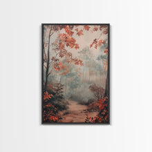 Load image into Gallery viewer, Framed Canvas Print of Autumn Pathway with Red Leaves, Seasonal Wall Art, Best Gift Idea, Modern Farmhouse Fall Decor, Moody Landscape
