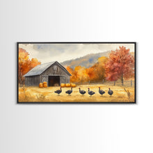 Carregar imagem no visualizador da galeria, Framed Canvas Print Rustic Barn with Pumpkins and Turkeys, Perfect Autumn Farmhouse Decor, Fall Wall Art, Country Autumn Scene
