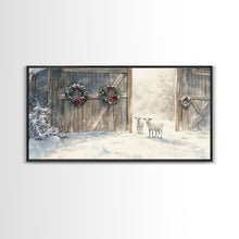 Cargar imagen en el visor de la galería, Christmas decor farmhouse Framed Canvas Print snowy barn Christmas scene holiday wall art best gift Christmas decor Christmas tree art 2024
