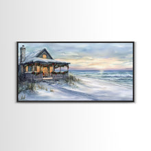 Carregar imagem no visualizador da galeria, Beach Christmas decor Framed Canvas Print winter wonderland cabin Christmas vacation decor coastal Christmas wall art holiday gift idea
