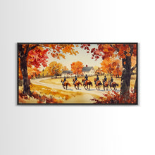 Carregar imagem no visualizador da galeria, Fall farmhouse wall art Framed Canvas Print equestrian scene autumn country decor cozy farmhouse holiday decor above sofa art gift idea

