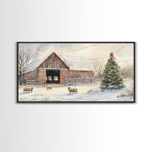 Cargar imagen en el visor de la galería, Christmas Barn Snow Sheep Canvas Print Christmas Farmhouse Decor Rustic Christmas Wall Art Framed Canvas Print Christmas Outdoor Decor
