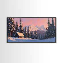 Load image into Gallery viewer, Snowy Mountain Cabin Tall Art Framed Canvas Print Cozy Winter Cabin Nestled In Snowy Forest With Majestic Mountain Landscape
