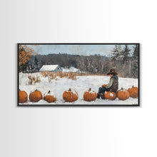 Load image into Gallery viewer, Cowboy Sipping Coffee Autumn Decor Framed Canvas Print Perfect Above Sofa Wall Art Western Home Decor Moody Fall Artwork Rustic
