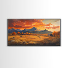 Carregar imagem no visualizador da galeria, Fall Sunset Framed Canvas Print Scenic Ranch Landscape Art Autumn Wall Decor Ideal Holiday Home Decor and Gift for Farmhouse Style
