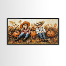 Load image into Gallery viewer, Framed Canvas Print Cowboy On Horse Overlooking Fall Mountain Peaks Western Horse Rider Autumn Scenic Wall Art Fall Colors
