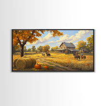 Carregar imagem no visualizador da galeria, Autumn Ranch Framed Canvas Print Pumpkin Patch Rustic Art Country Home Decor Large Fall Wall Art Farmhouse Style Thanksgiving Decor
