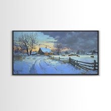 Carregar imagem no visualizador da galeria, Beautiful Winter Snowy Farm Framed Canvas Print Rustic Christmas Decor, Christmas Wall Art and Holiday Art Prints, Gift Home Decor

