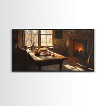 Load image into Gallery viewer, Cozy Kitchen Framed Canvas Print Autumn Fireplace Rustic Home Decor Seasonal Fall Art Large Wall Art Gift for Thanksgiving Decor
