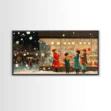 Cargar imagen en el visor de la galería, Christmas Window Shopping Scene Framed Canvas Print, Nostalgic Winter Holiday Wall Art Decor, Best Christmas Gift Idea, City Christmas Decor
