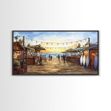 Carregar imagem no visualizador da galeria, Beach Christmas Market Framed Canvas Print, Coastal Holiday Market Scene Wall Art, Christmas Decor Wall Art
