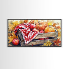 Carregar imagem no visualizador da galeria, Basket With Pumpkins And Apples Framed Canvas Print Tall Art Rustic Fall Decor Thanksgiving Autumn Harvest Home Wall Art Farmhouse Gift Idea
