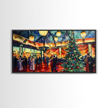 Load image into Gallery viewer, Elegant ballroom Christmas tree with dancing couples, framed canvas print vibrant holiday party decor perfect seasonal wall art
