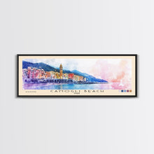 Carregar imagem no visualizador da galeria, Camogli Beach, Italy Watercolor Beach Print, Vacation Gift, Italy Wall Art, Framed Canvas Print, Framed Beach Painting
