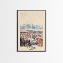 Load image into Gallery viewer, Ancud, Chile Watercolor Print, Vacation Gift, Chile Wall Art, Beach Painting, Beach Decor, Large Wall Art, Wood Frame Art

