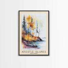 Load image into Gallery viewer, Apostle Islands, Wisconsin Watercolor Print, Vacation Gift, Wisconsin Wall Art, Beach Painting, Beach Decor, Large Wall Art, Wood Frame Art

